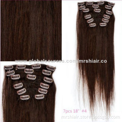 16-Inch Straight Dark Color 100% Peruvian Remy Hair Clip in Extensions
